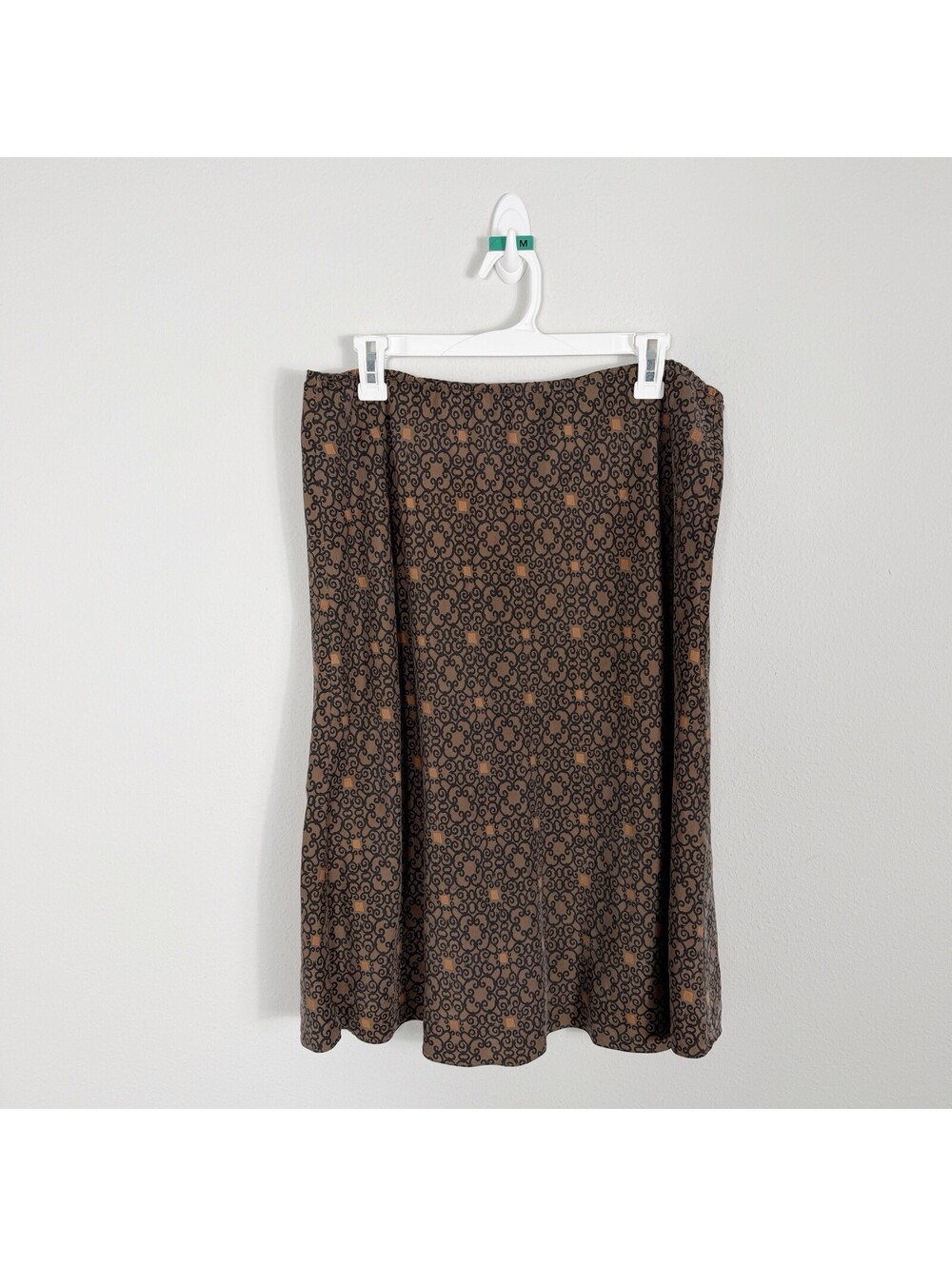 New York & Company Y2K 100% Silk Midi Skirt Office Corporate Chic Brown Large